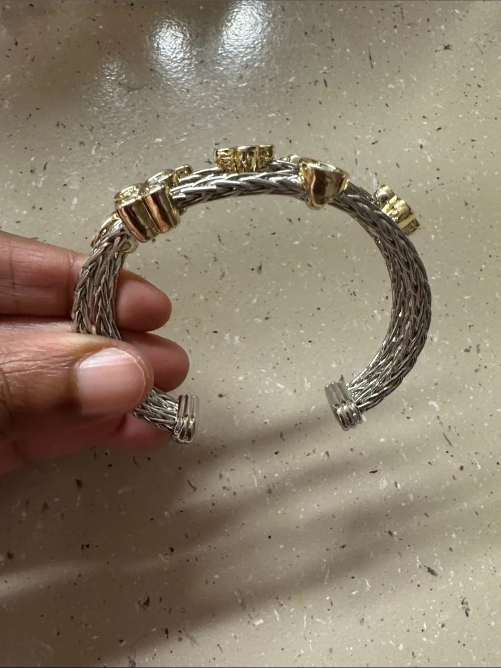 Two-Tone Crystal Butterfly & Floral Cuff Bracelet